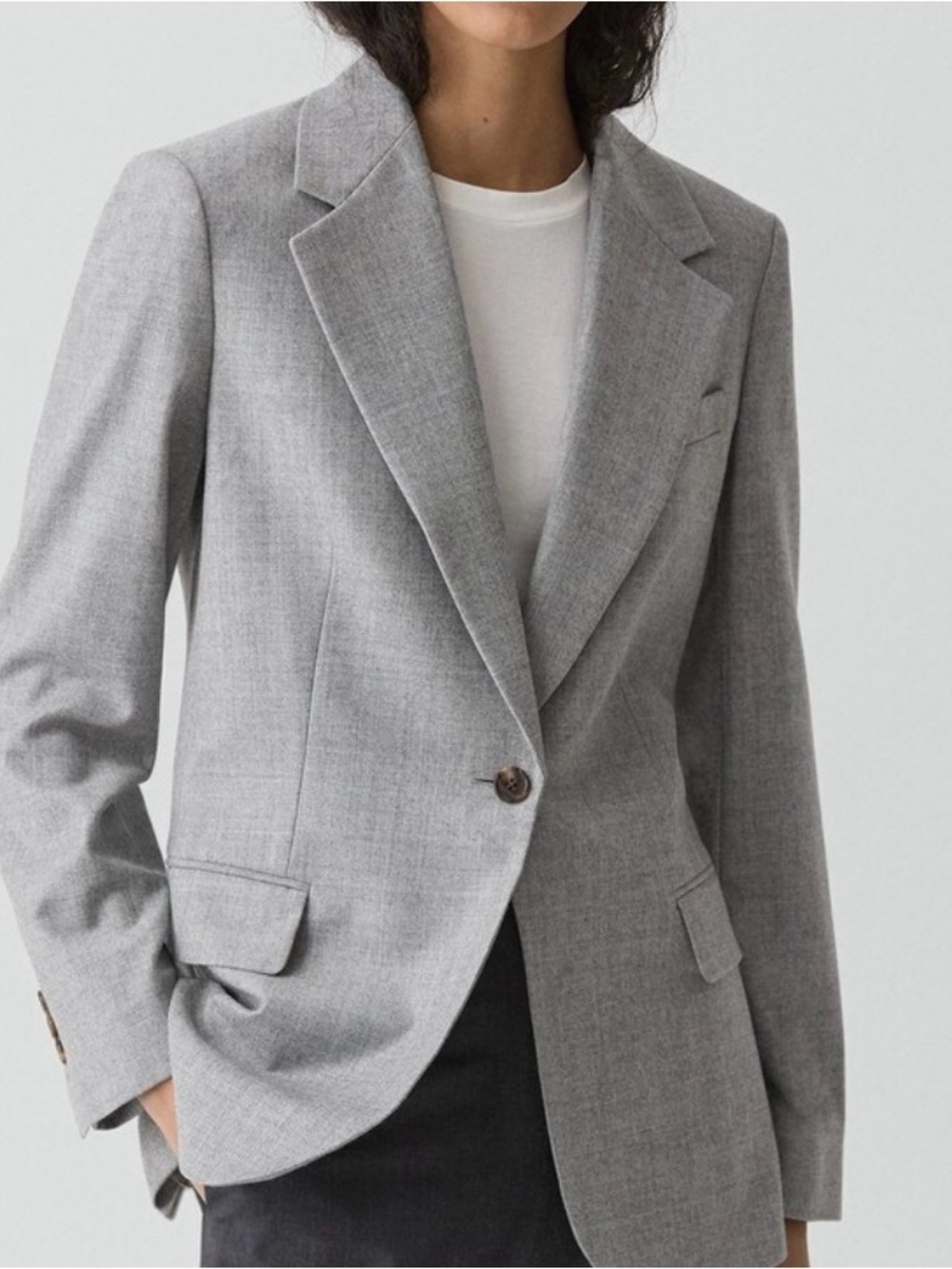 Theory Gray Single-Button Tailored Blazer